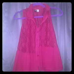 Maroon sleeveless lace blouse